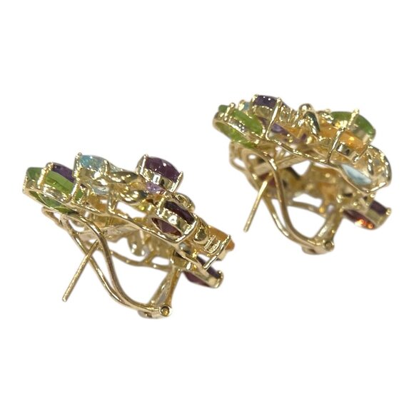 Vintage 14K Gold Multi Gemstone Tutti Frutti Earrings - Picture 9 of 10